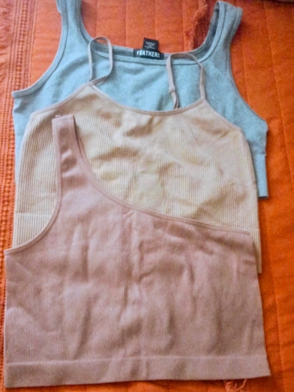 feathers Ribbed Bandeau & Tank Set - Blush, Cream, Light Gray